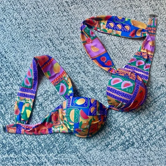 Adorable Fruit Print Bikini Set Push-Up Top Cheeky Bottoms Multicolor - Picture 5 of 9